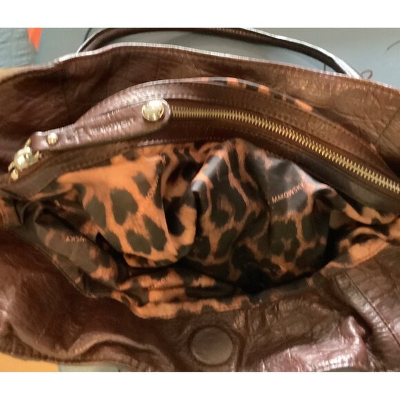 NWOT Brown Shoulder Bag Genuine Leather,Leopard Print Interior, Zipper, Makowski - Picture 13 of 13